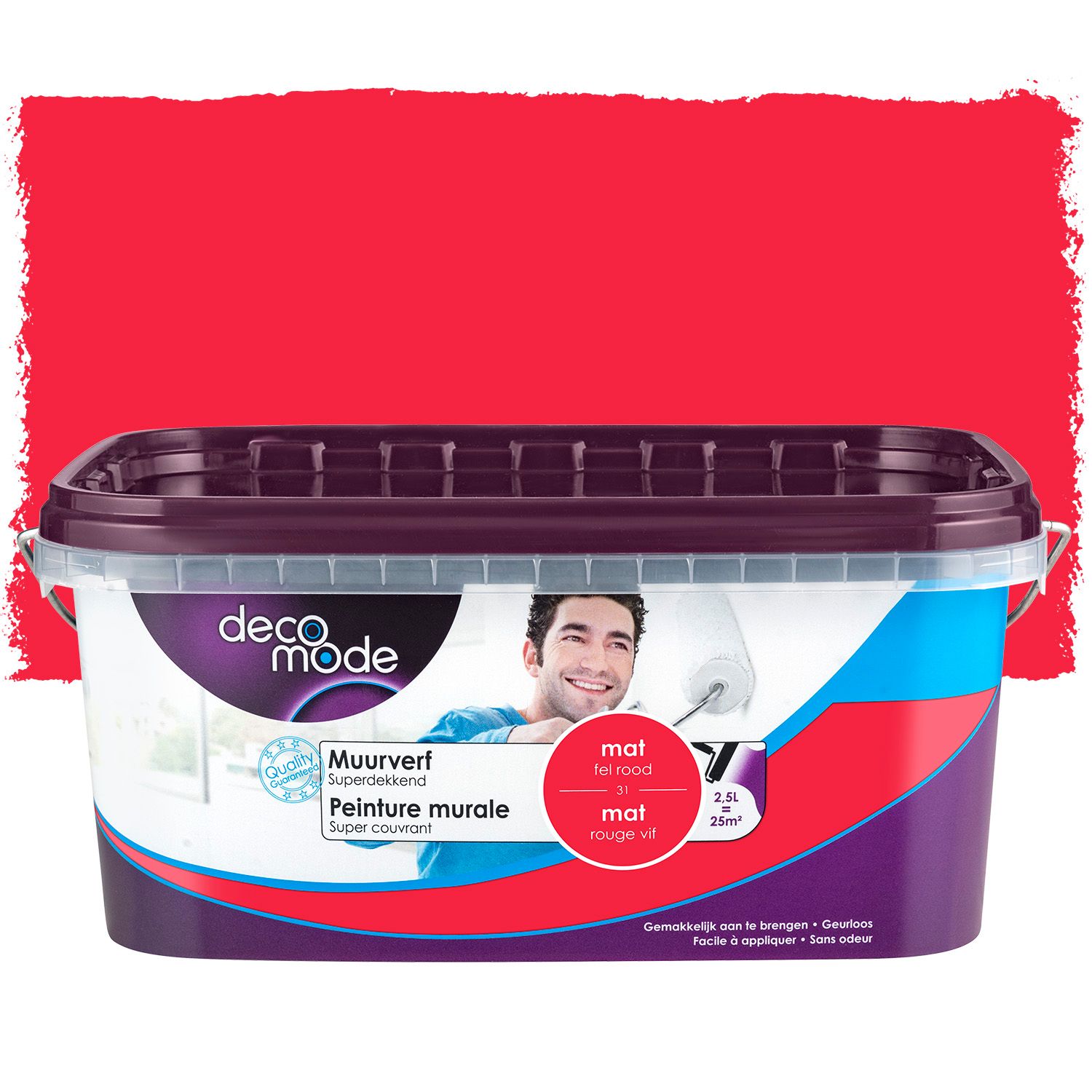 Decomode Muurverf Superdekkend Mat Fel Rood 2,5l
