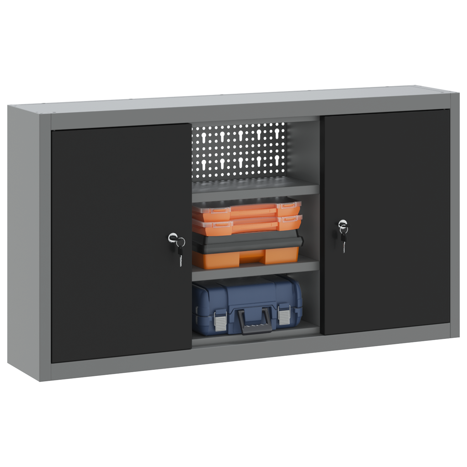 vidaXL Gereedschapskast wandmontage pegboard 100x20x55 cm staal zwart