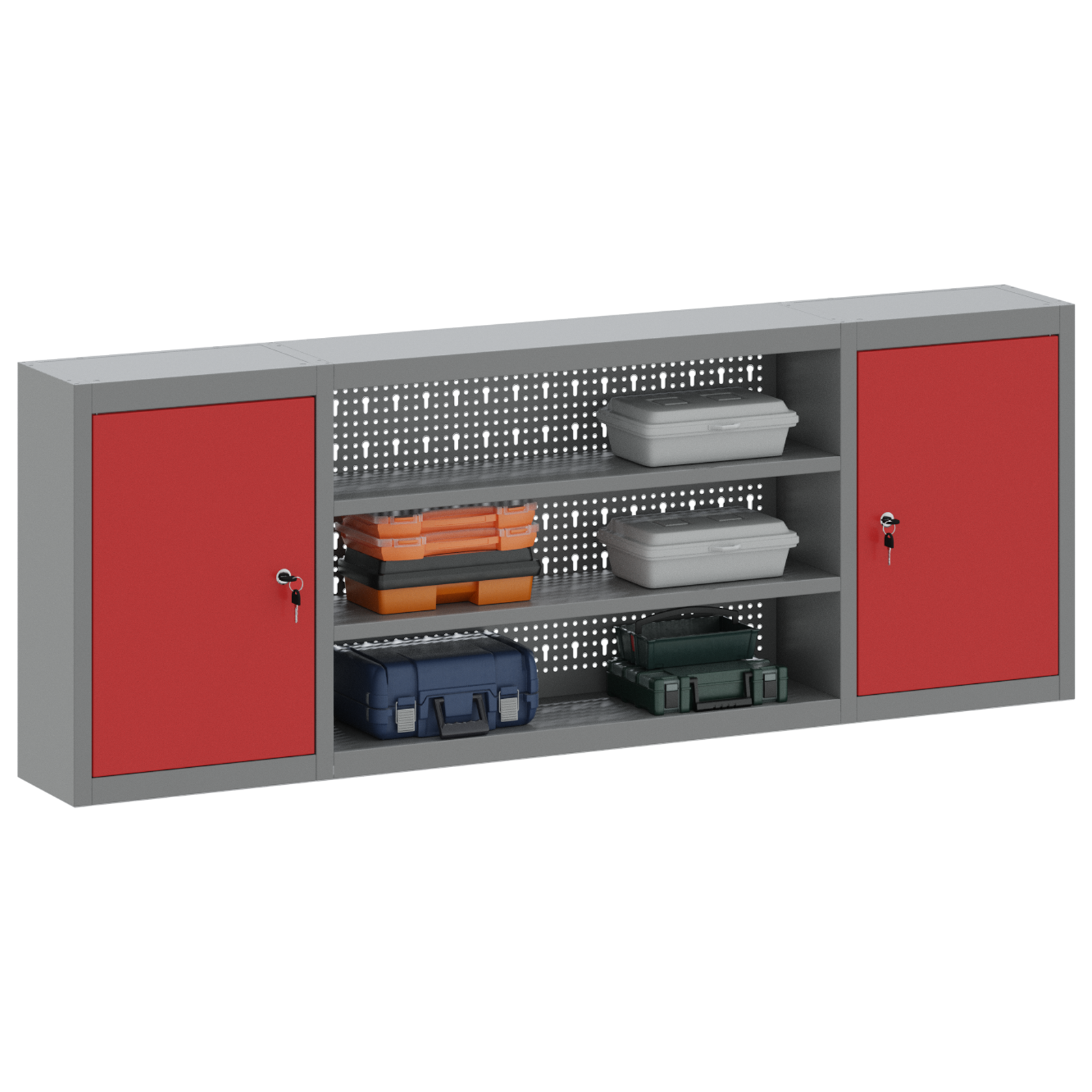 vidaXL Gereedschapskast wandmontage pegboard 150x20x55 cm staal rood