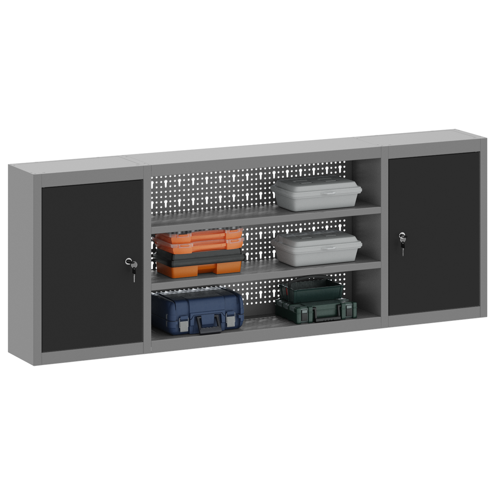 vidaXL Gereedschapskast wandmontage pegboard 150x20x55 cm staal zwart