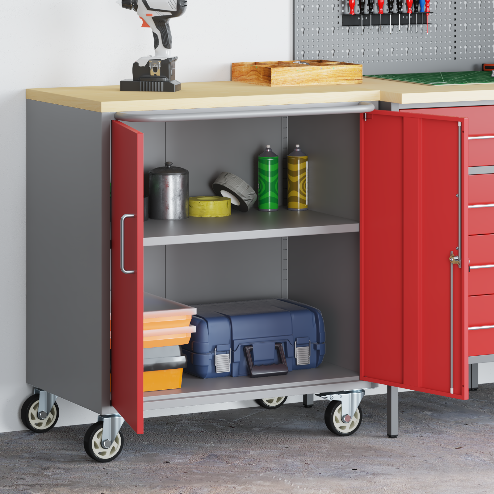vidaXL Gereedschapskast met wielen en slot 75x45x85 cm staal rood