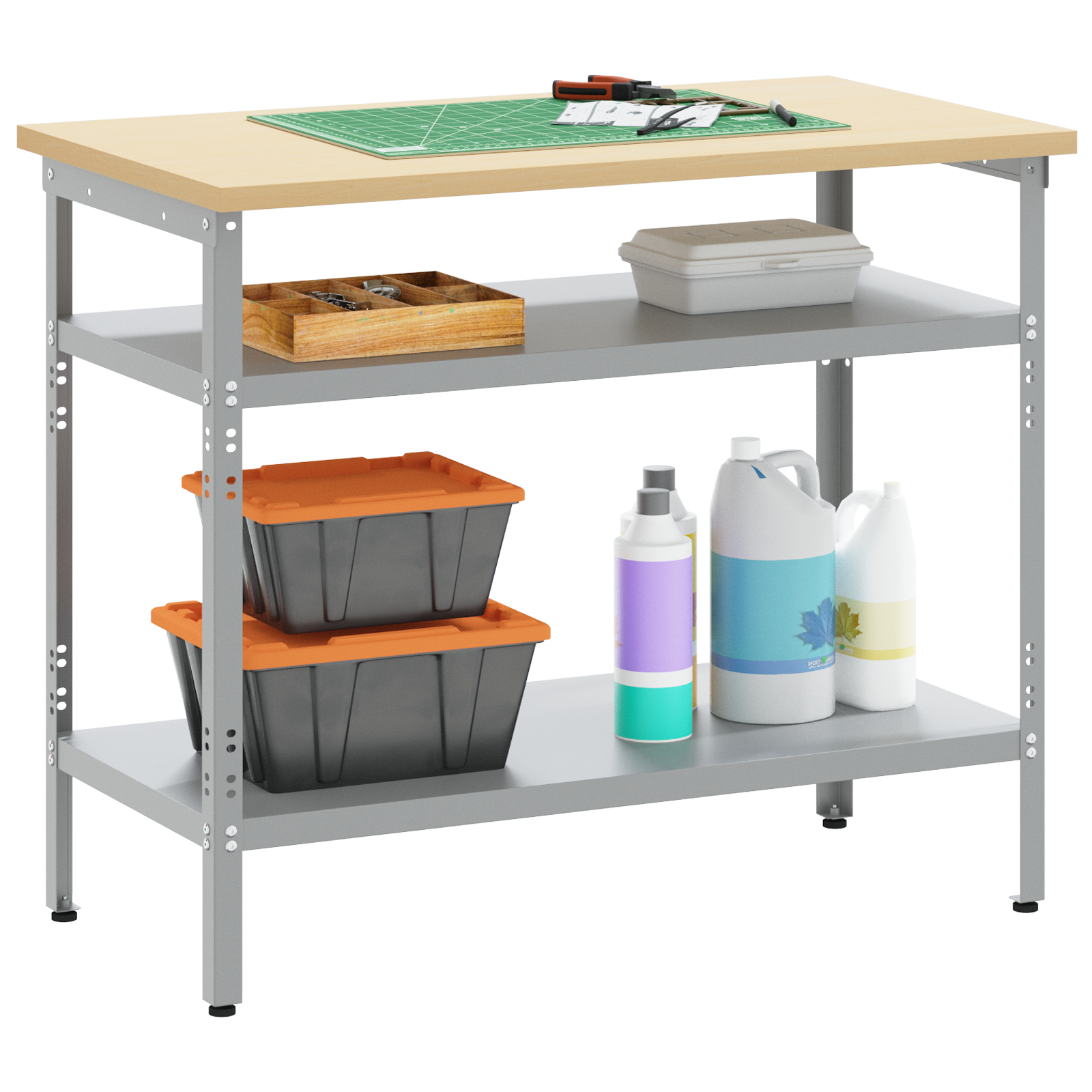 vidaXL Werktafel Grijs, 100x55x85 cm, Van Staal en Geengineerd Hout