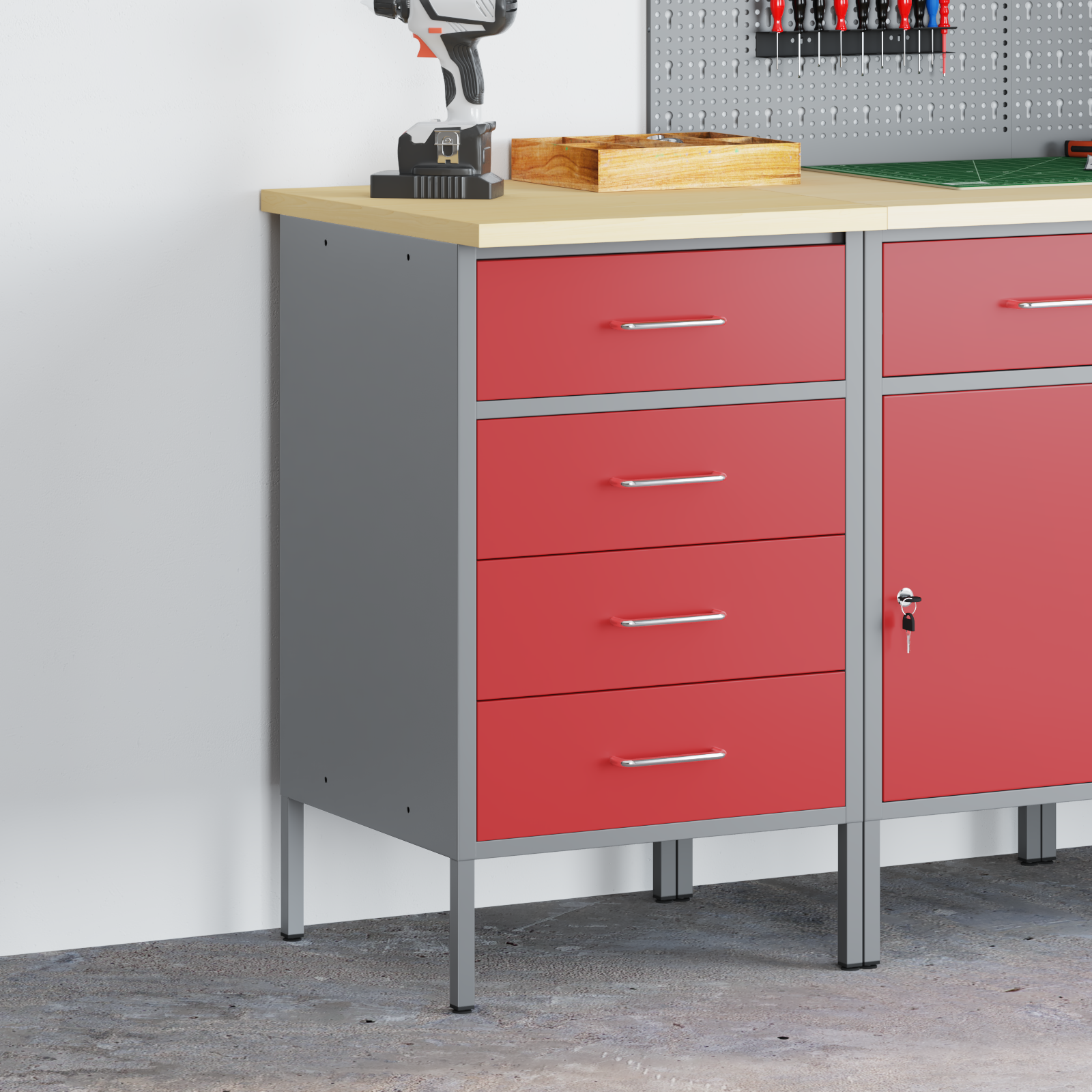 vidaXL Werkbank 50x55x85 cm staal rood