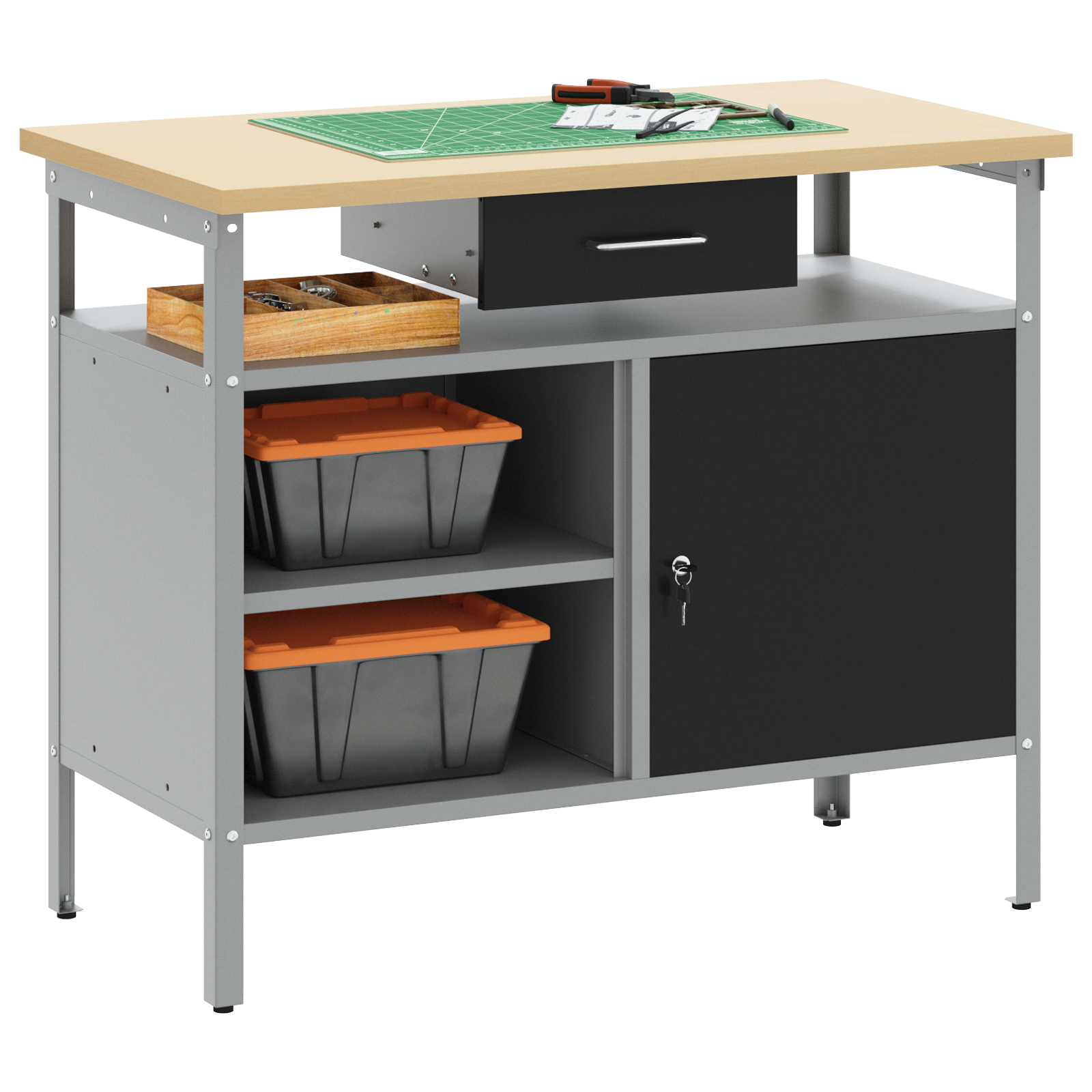 vidaXL Werkbank met vergrendelbare deur 100x55x85 cm staal zwart