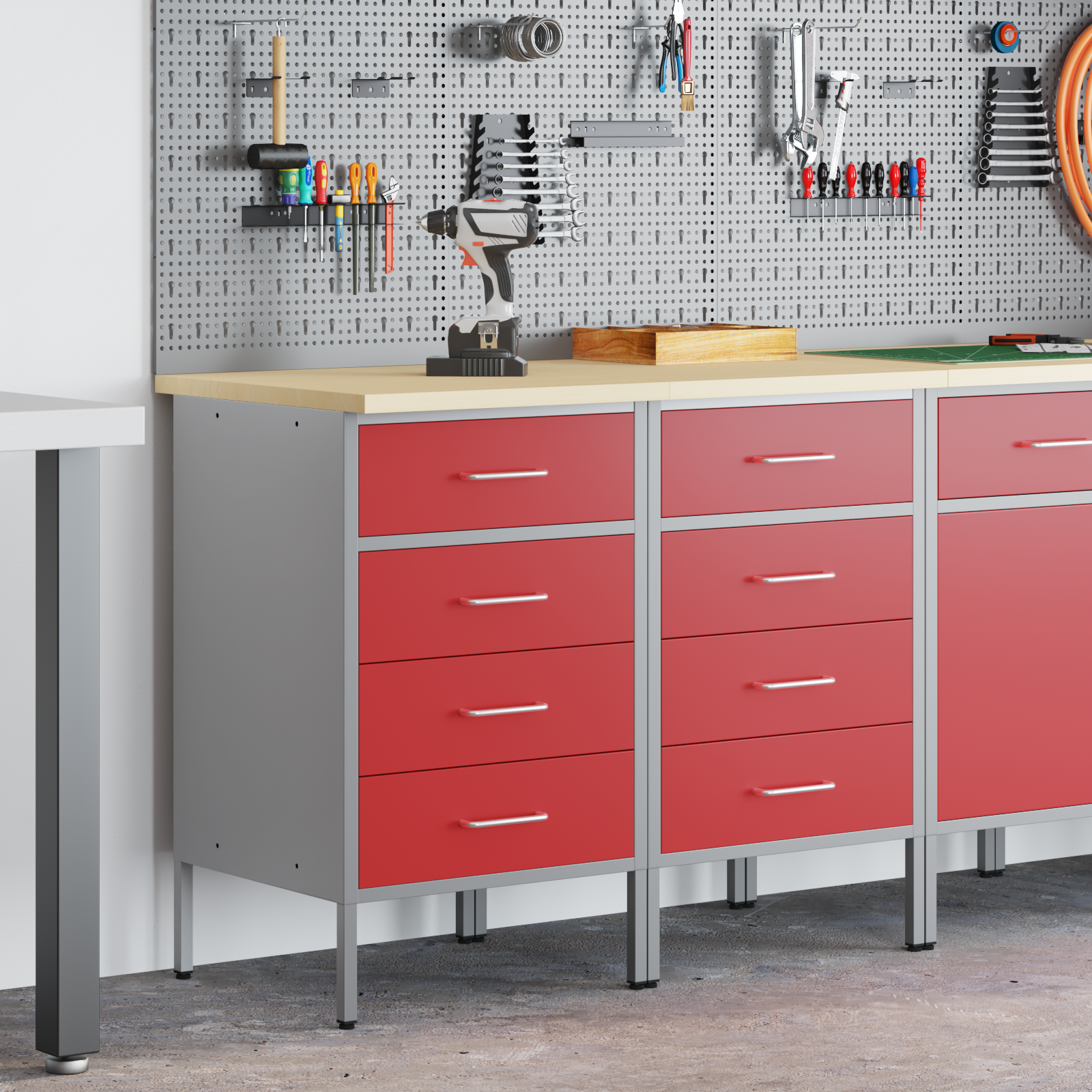 vidaXL Werkkasten 2 st bewerkt hout en staal rood en grijs