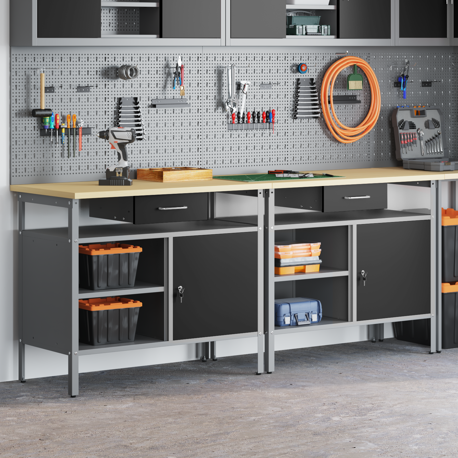 vidaXL 2-delige werkbank set zwart staal