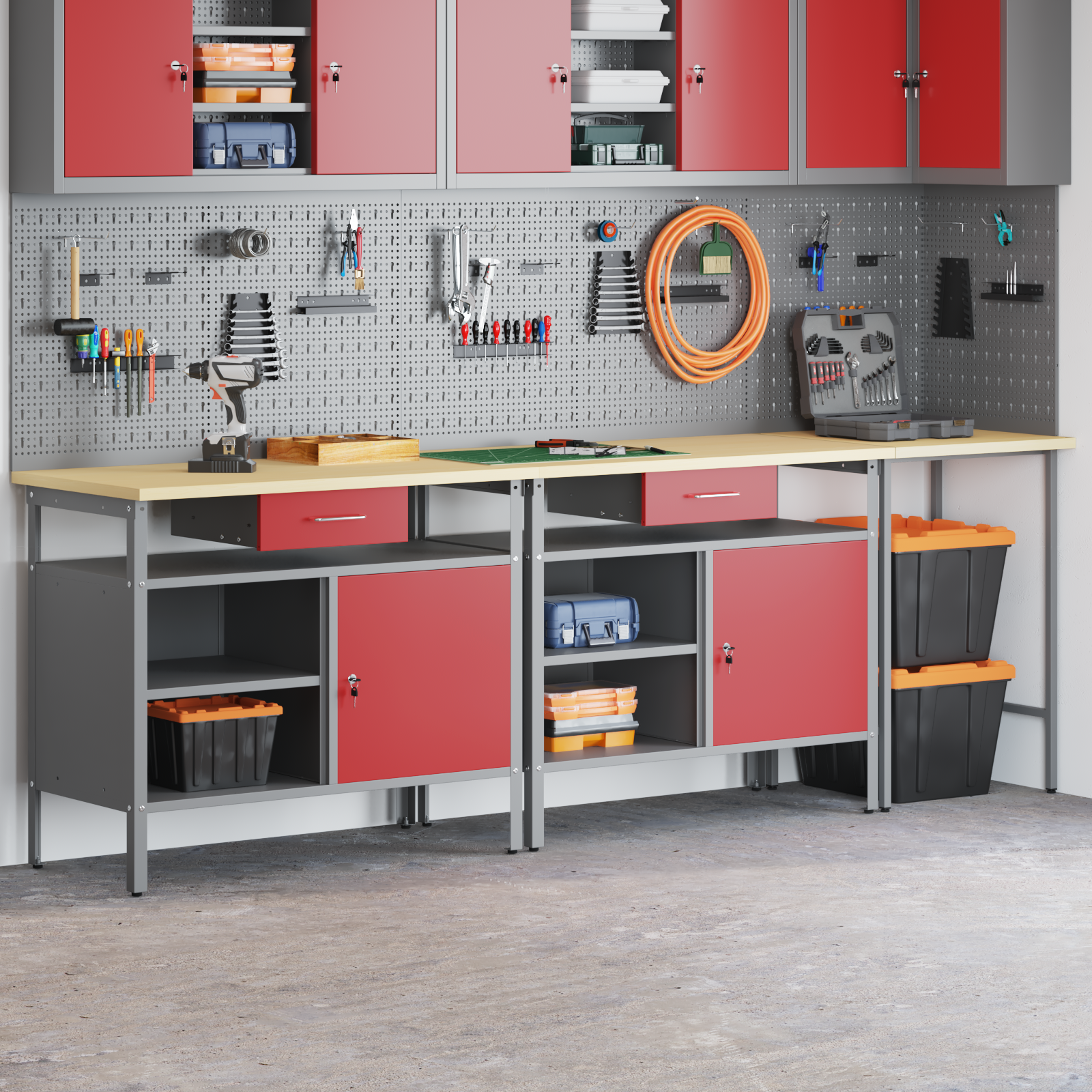 vidaXL 3-delige werkbankset - zwart staal