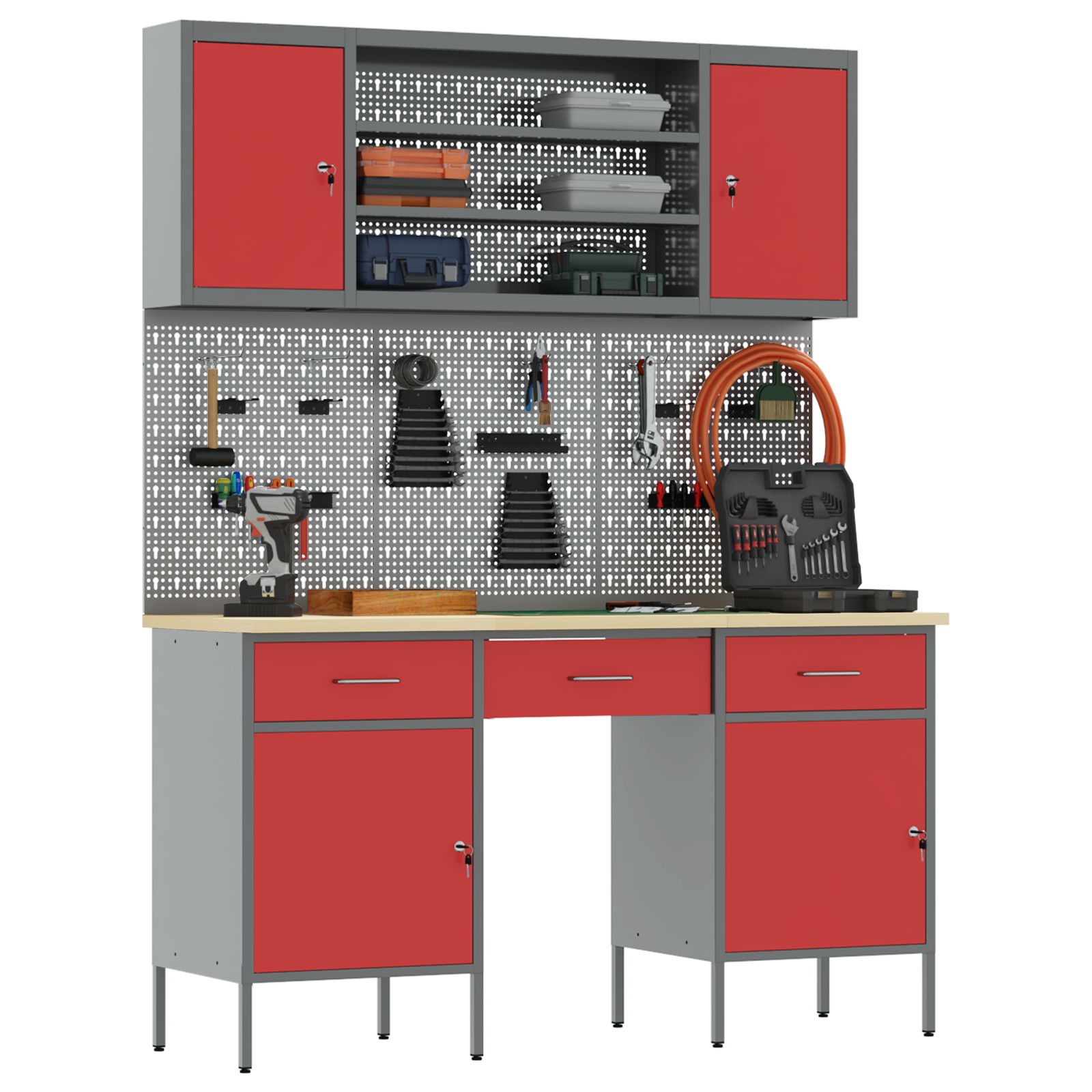 vidaXL 7-delige Werkbankset staal rood