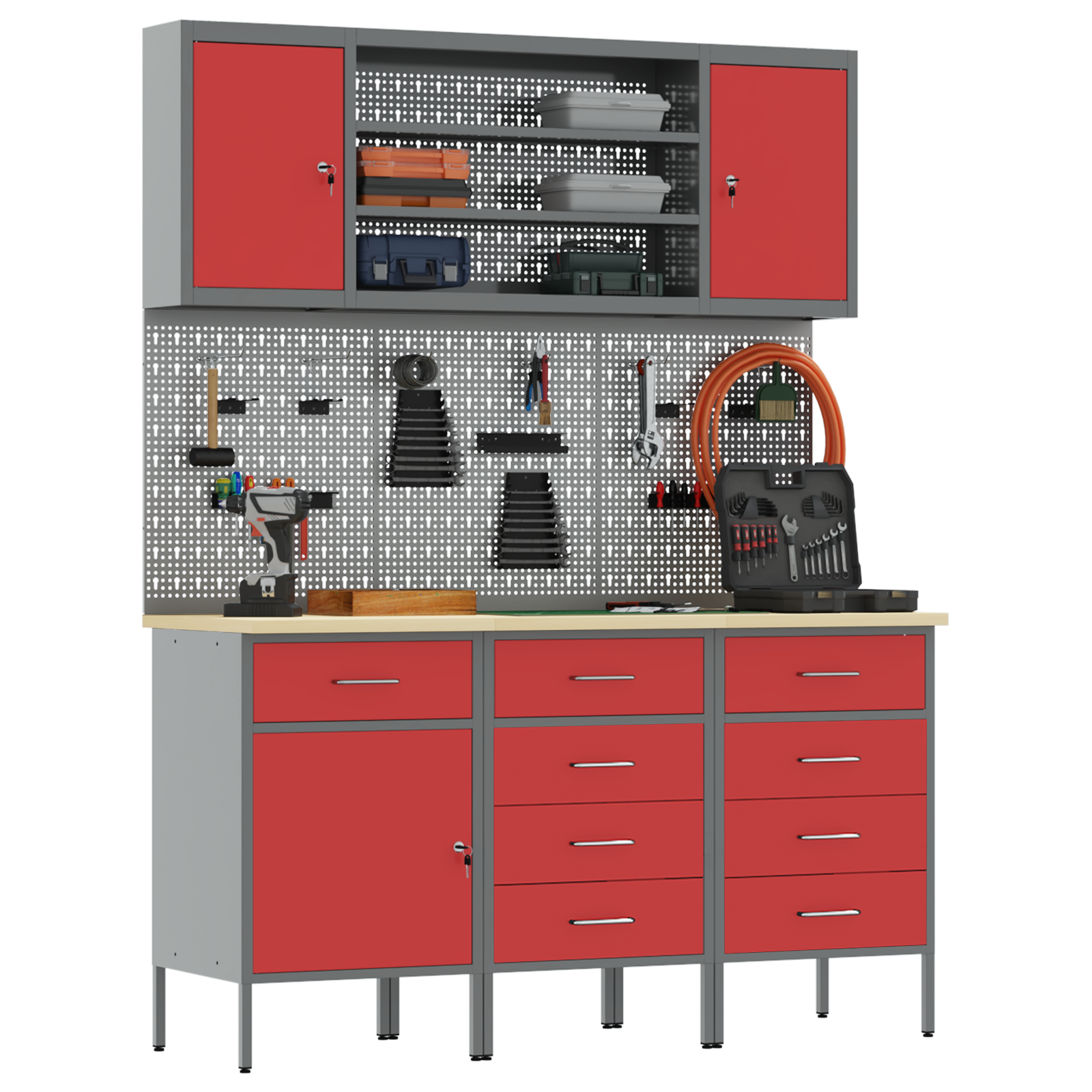 vidaXL 7-delige Werkbankset staal rood