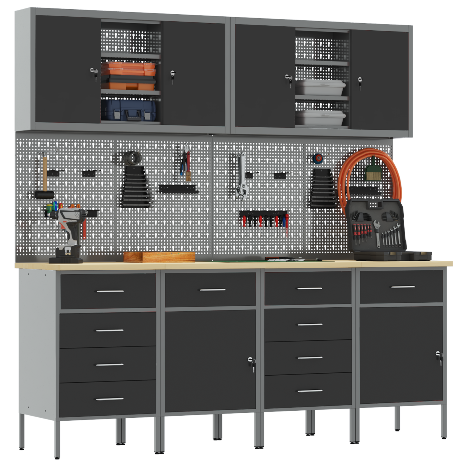vidaXL 10-delige Werkkast en pegboardset MDF en metaal zwart