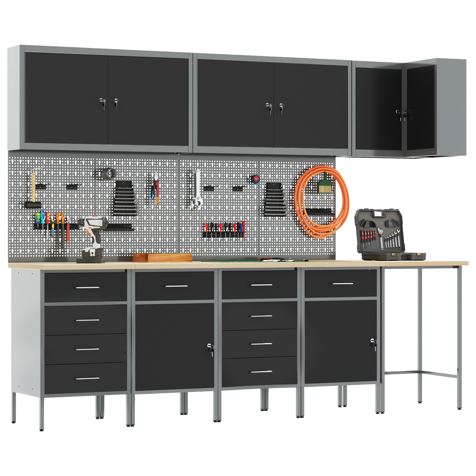 vidaXL 12-delige Werkkast en pegboardset MDF en metaal zwart