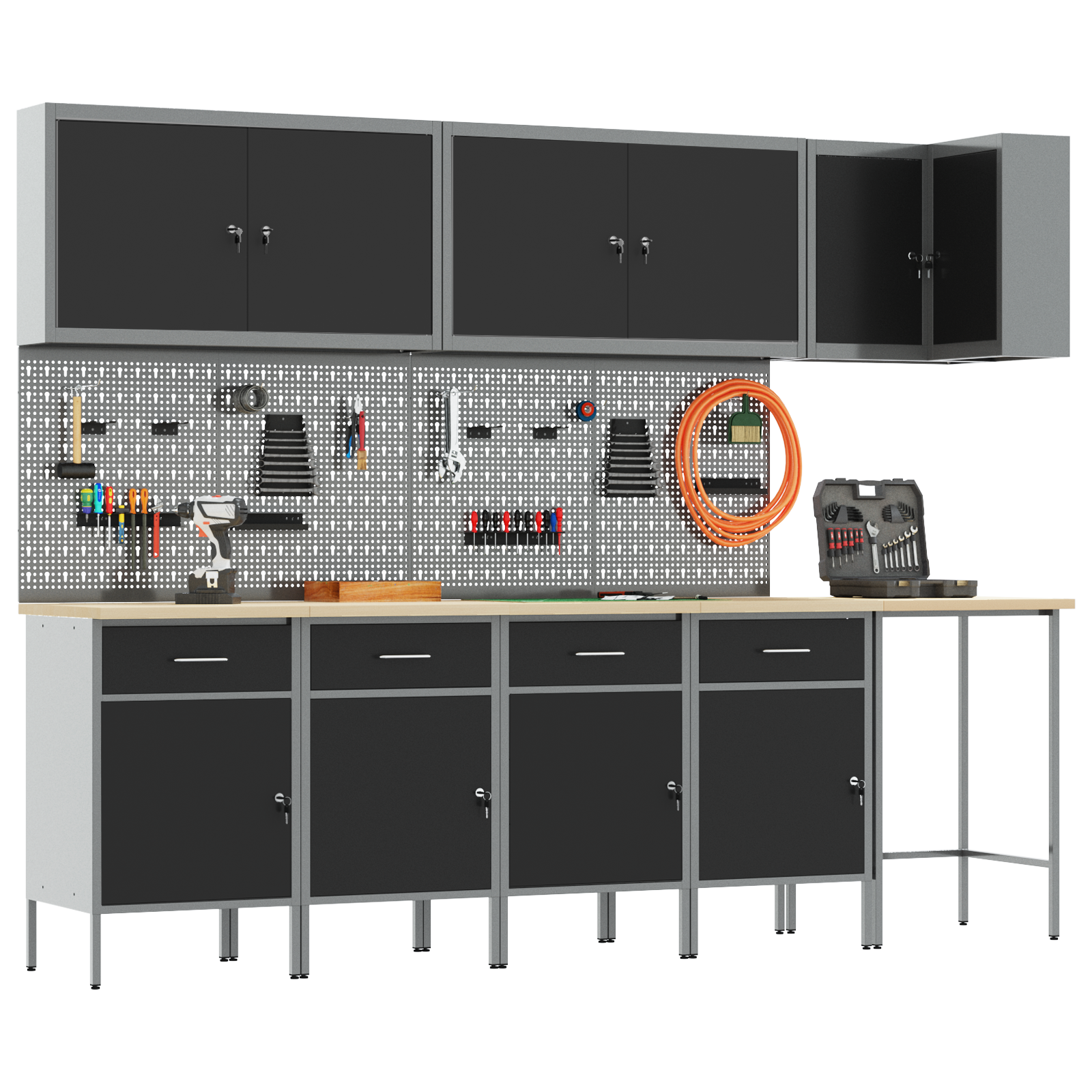 vidaXL 12-delige Werkkast en pegboardset MDF en metaal zwart