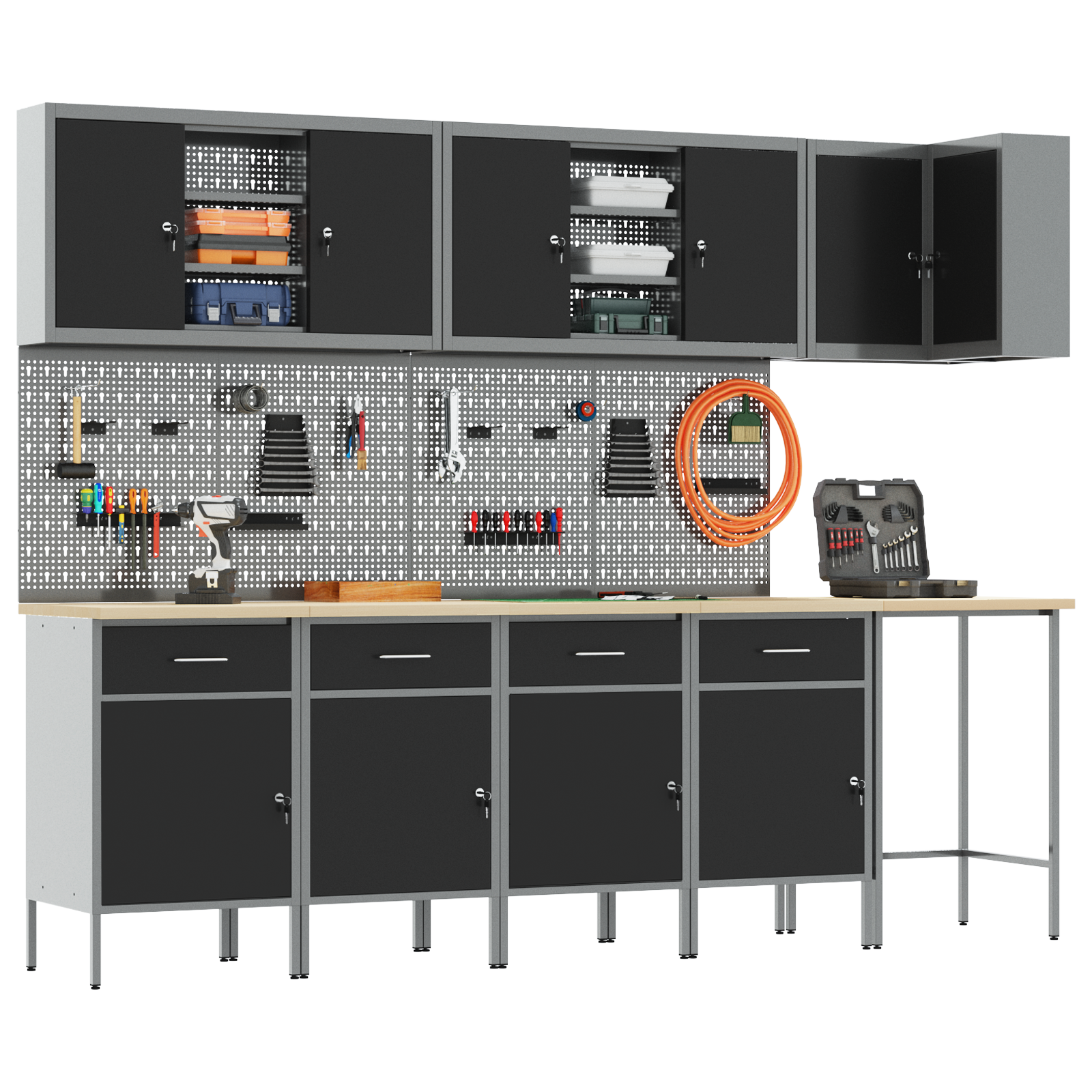 vidaXL 12-delige Werkkast en pegboardset MDF en metaal zwart