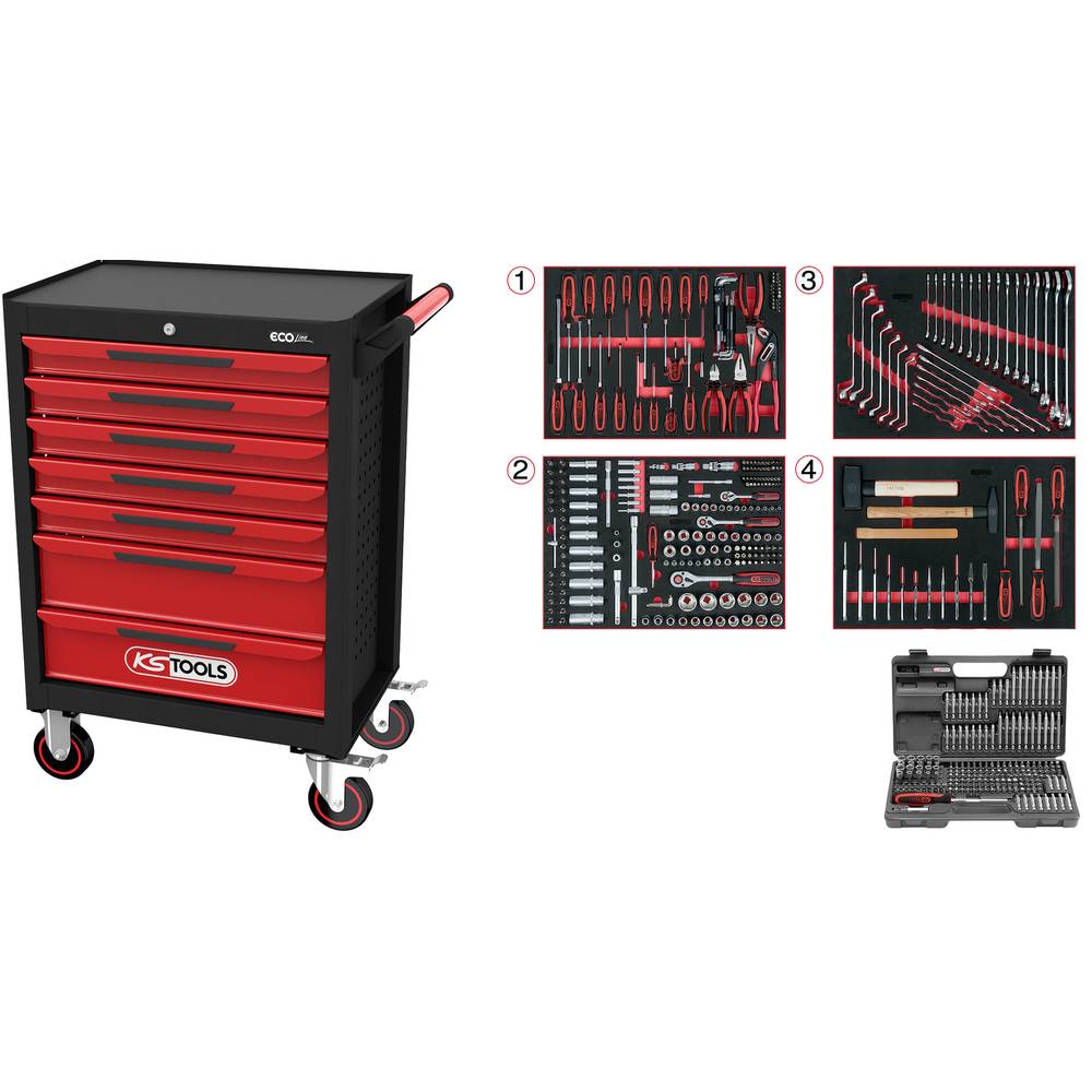KS Tools 897.7515 Werkplaatswagen Plaatstaal Kleur (specifiek): Zwart, Rood