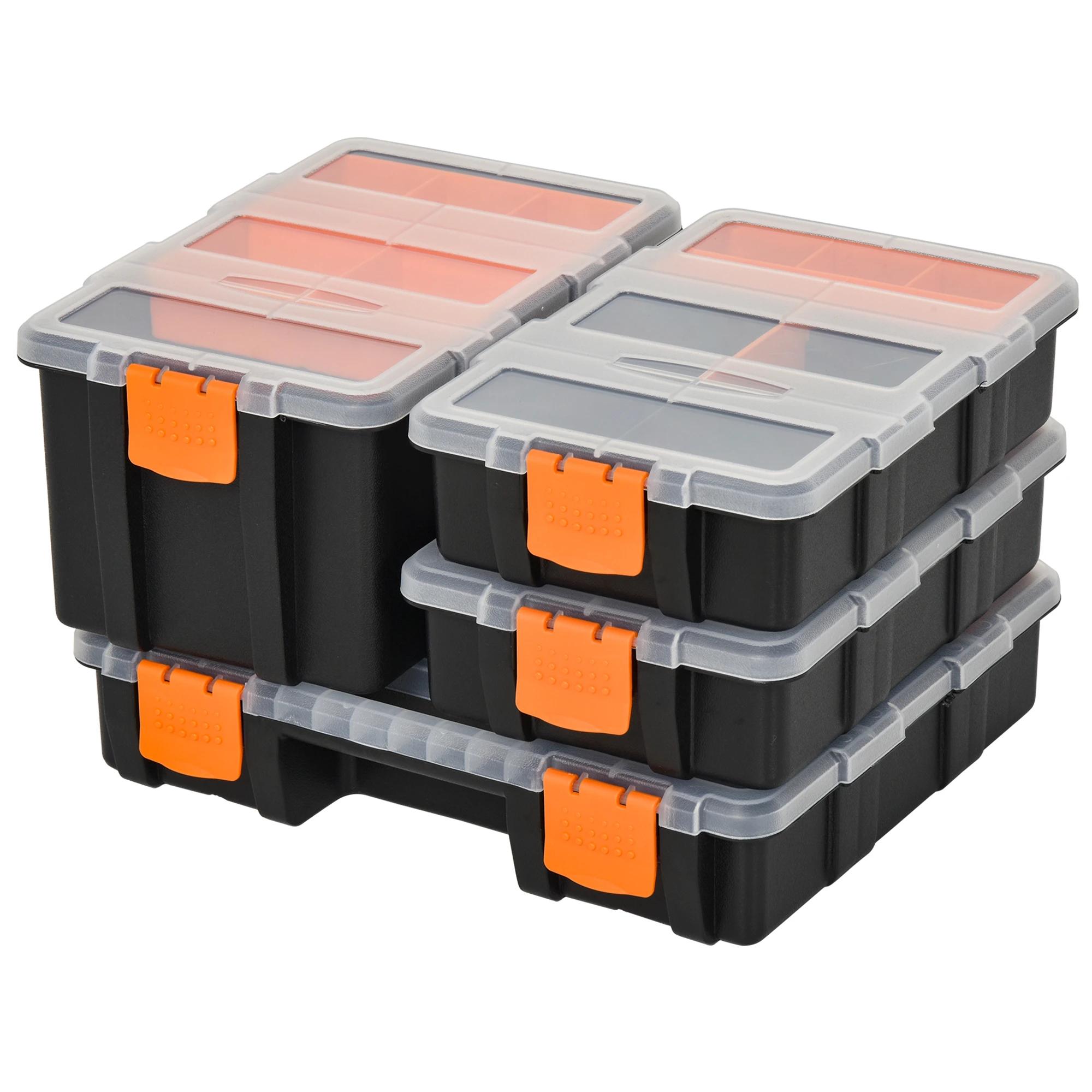 DURHAND 4 Stuks Gereedschapsopbergdoos, sorteerbox voor kleine onderdelen, duurzaam kunststof, 28,7 x 20,5 x 11,5 cm, Oranje, Zwart | Aosom.nl