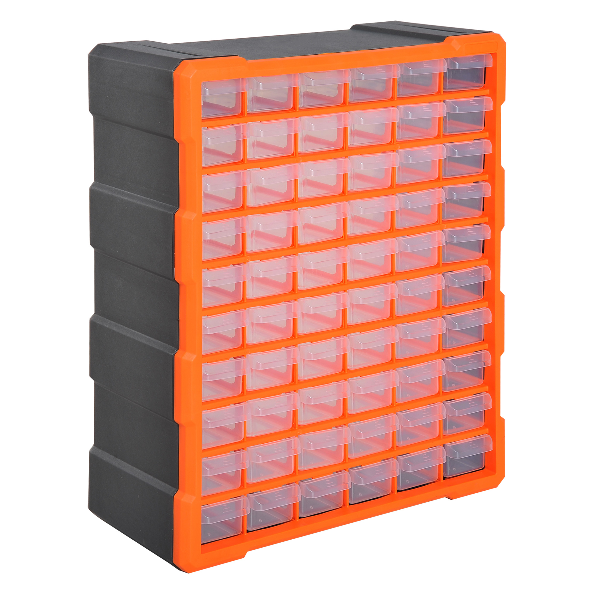 Durhand sorteerbox, multifunctionele opbergdoos voor kleine onderdelen, 60 vakken, stevig en duurzaam, 38 x 16 x 47,5 cm, oranje | Aosom.nl