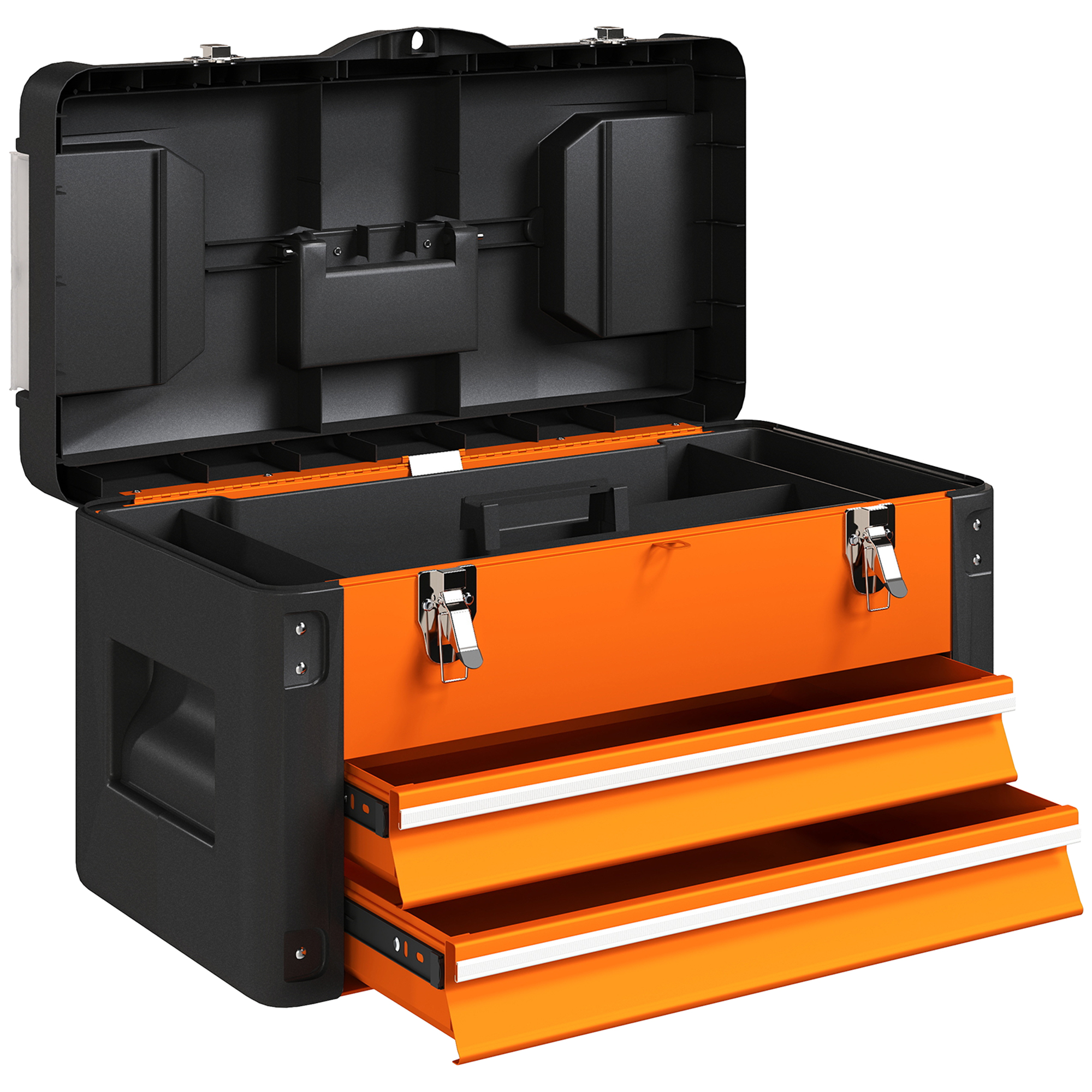 HOMCOM Gereedschapskist ongevuld, 49,7 x 25,3 x 28,9 cm gereedschapskist met lade, mini-box van staal, Oranje