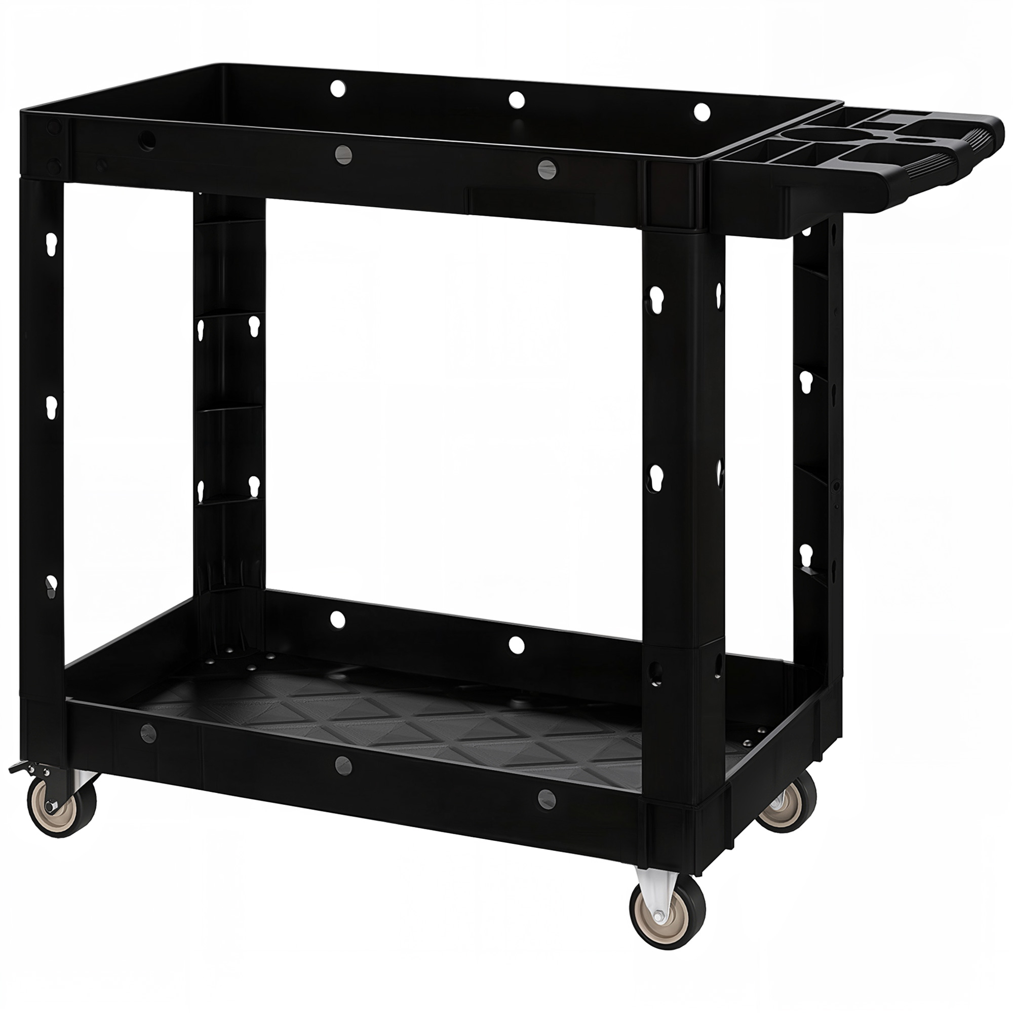 HOMCOM Gereedschapswagen, 2-Laagse Schappen, Handgreep, Wielen, Kunststof, Zwart