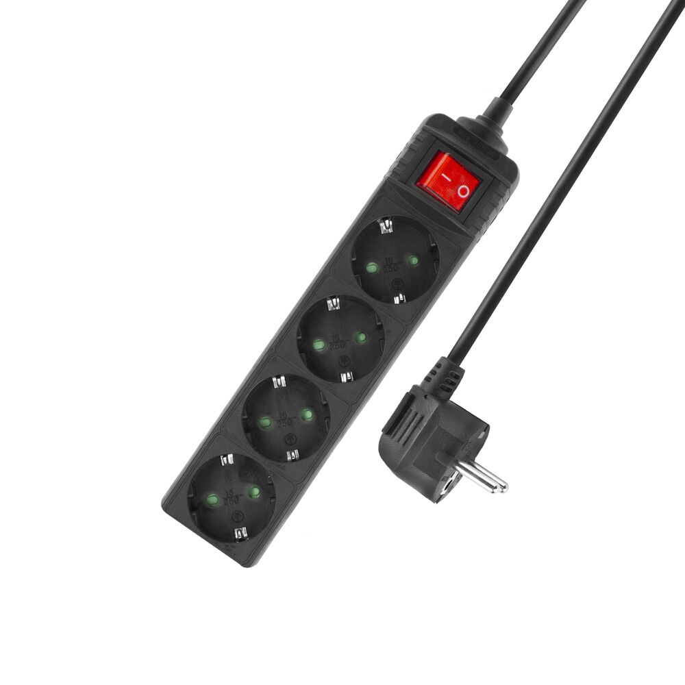 ACT AC2440 Stekkerdoos 4 Sockets | Lichtgevende Schakelaar | 2 meter | Zwart