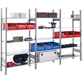 SSI Schäfer Legbordstelling FBR 2200, complete stelling 2,08 m, 1 basissectie en 2 aanbouwsecties incl. 15 legborden