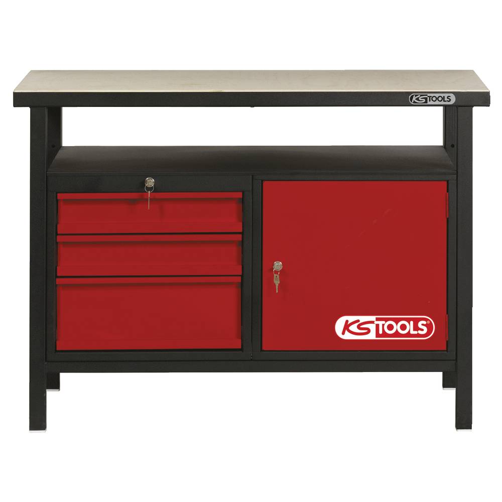 KS Tools 8650003 Werkbank met 3 schuifladen en 1 deur, H840xB1200xT600mm (b x h x d) 1200 x 840 x 600 mm