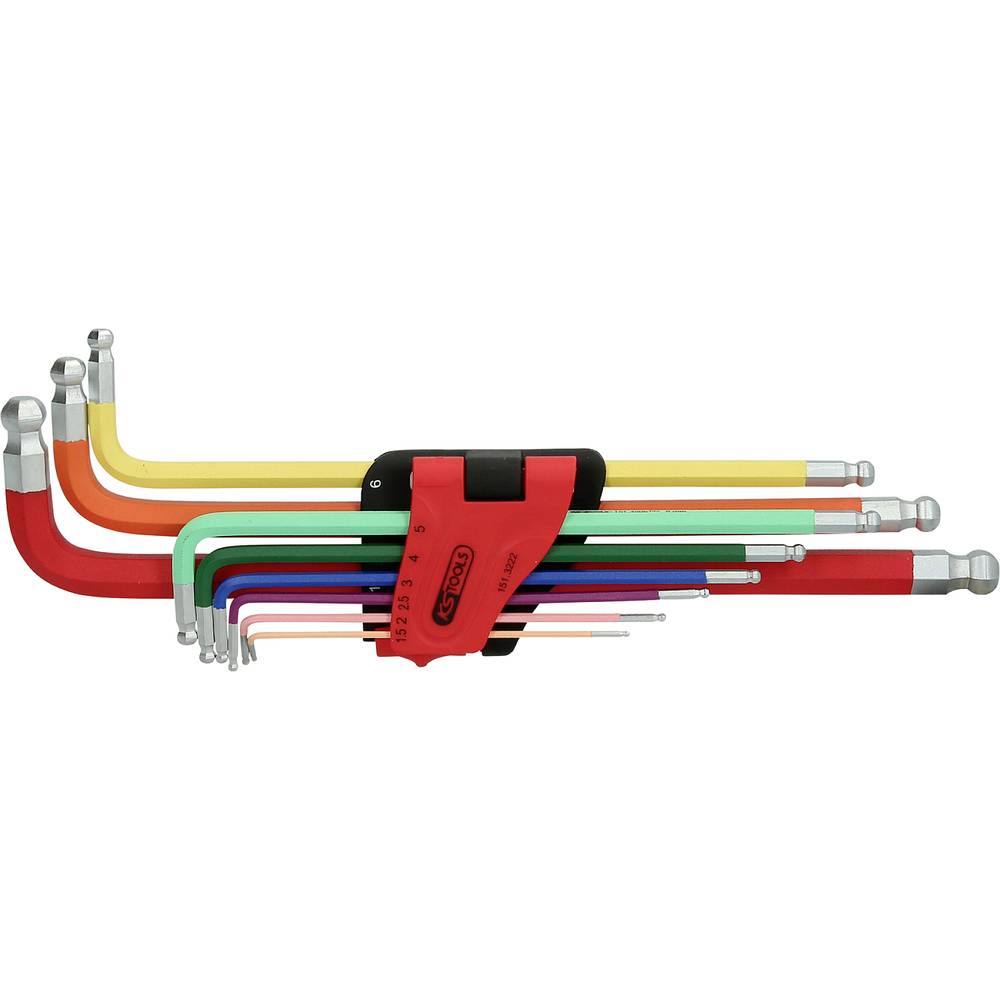 KS Tools 151.3222 Inbus Haakse schroevendraaierset 1.5 mm, 2 mm, 2.5 mm, 3 mm, 4 mm, 5 mm, 6 mm, 8 mm, 10 mm 9-delig