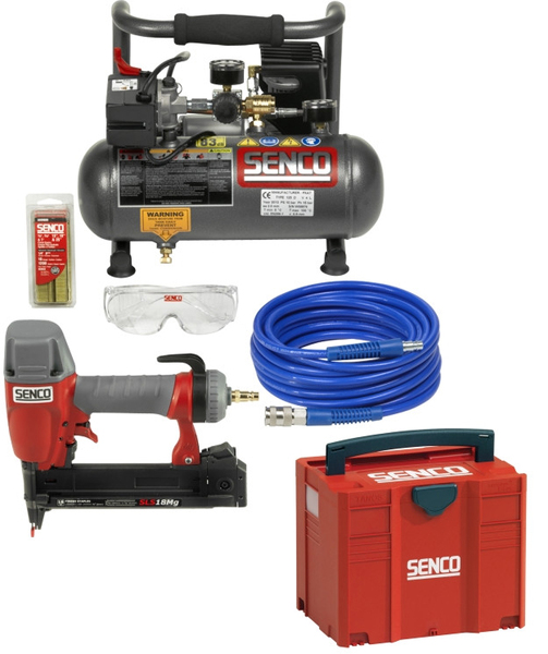 Senco PC0964EUPS Pneumatische Afwerk Tacker (Finishpro18 Mg) In T-loc Systainer&3,8L Compressor (PC1010) + 5m Slang Combiset