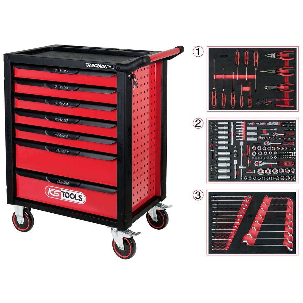 KS Tools 826.7215 Werkplaatswagen Plaatstaal Kleur (specifiek): Zwart, Rood