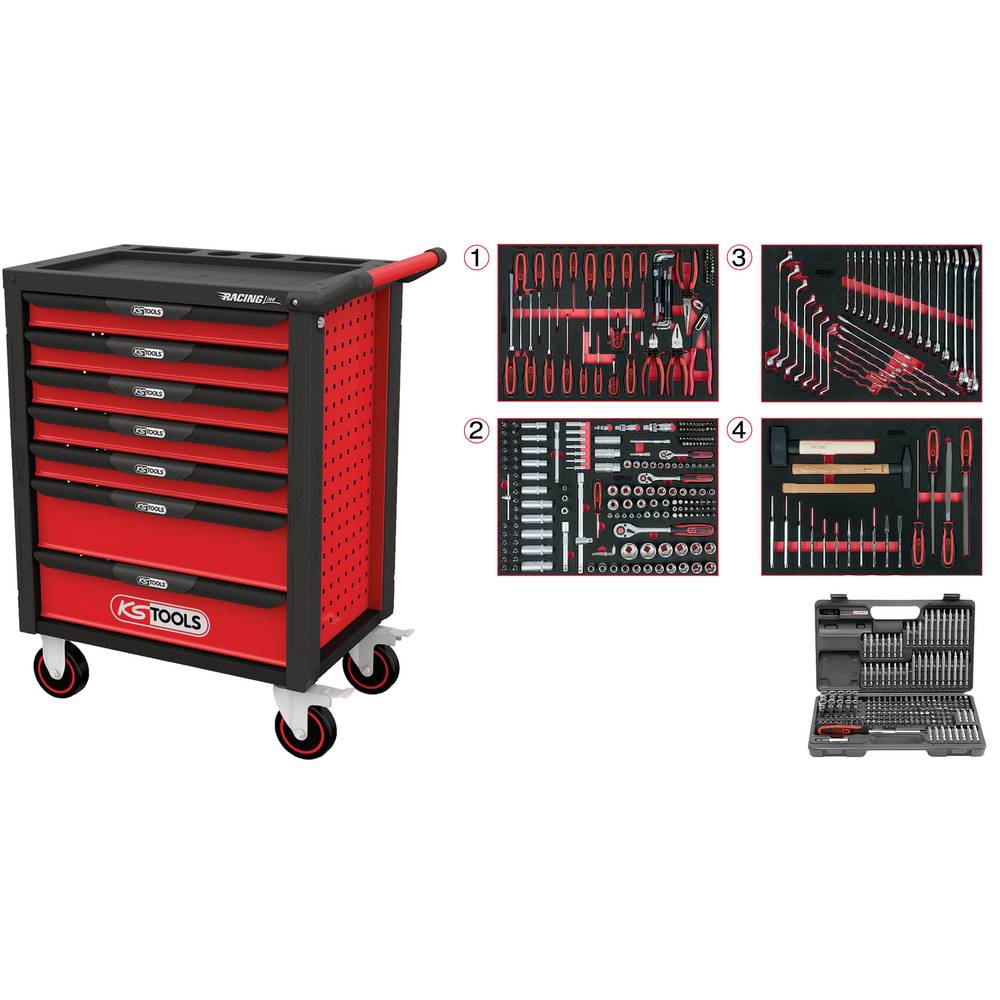 KS Tools 826.7515 Werkplaatswagen Plaatstaal Kleur (specifiek): Zwart, Rood