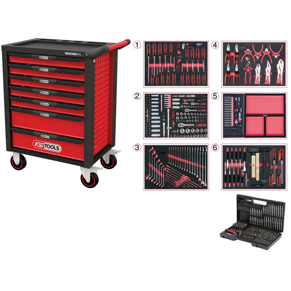 KS Tools 826.7598 Werkplaatswagen Plaatstaal Kleur (specifiek): Zwart, Rood