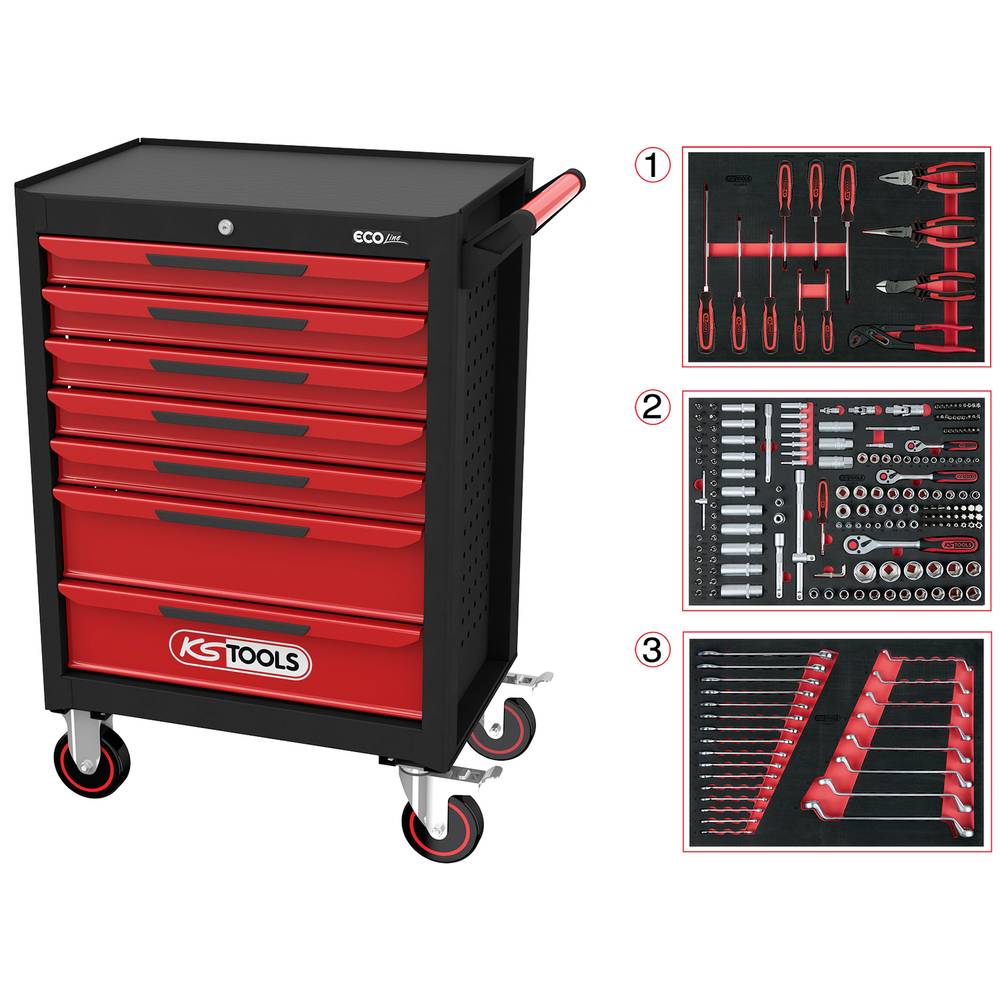 KS Tools 897.7215 Werkplaatswagen Plaatstaal Kleur (specifiek): Zwart, Rood