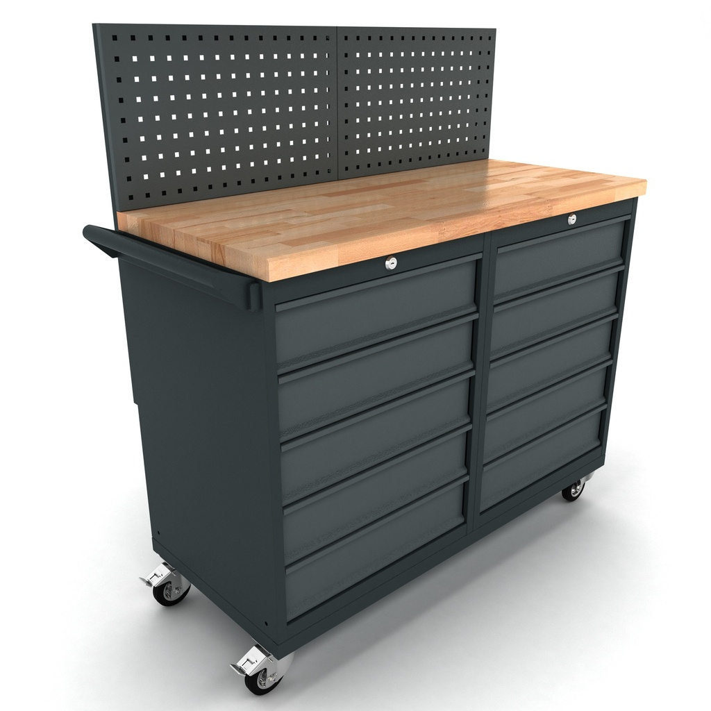 Bullram Verrijdbare werkbank 2x 5 laden kast incl. gereedschapswand