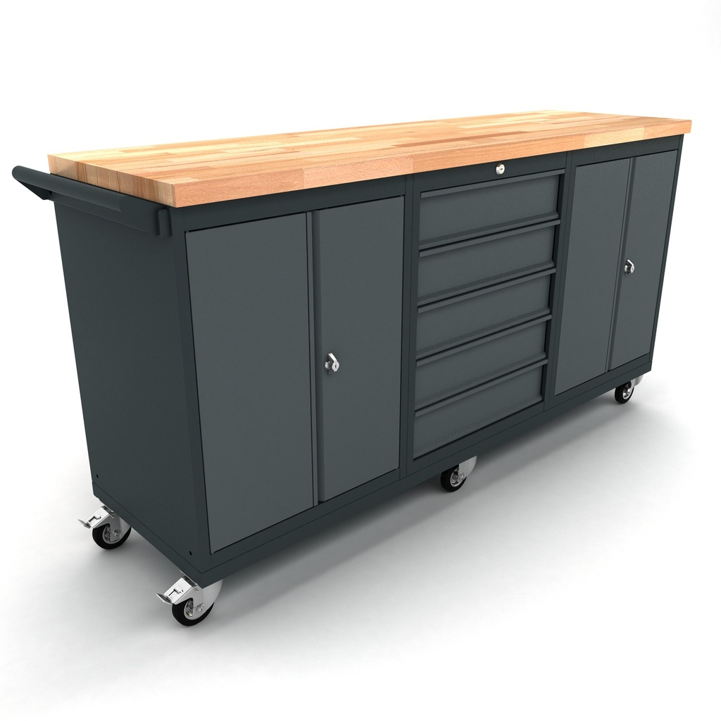 TOOLBOX4YOU Verrijdbare werkbank 2x 2 deuren 5 laden kast