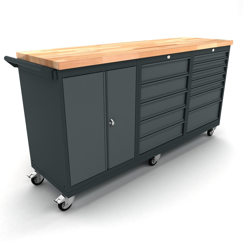 TOOLBOX4YOU Verrijdbare werkbank 2 deuren 12 laden kast