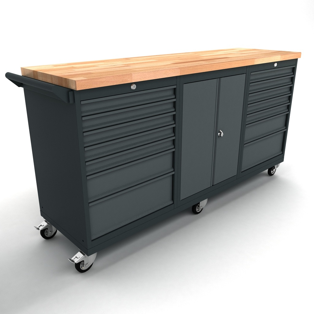 TOOLBOX4YOU Verrijdbare werkbank 2 deuren 2 x 7 laden kast