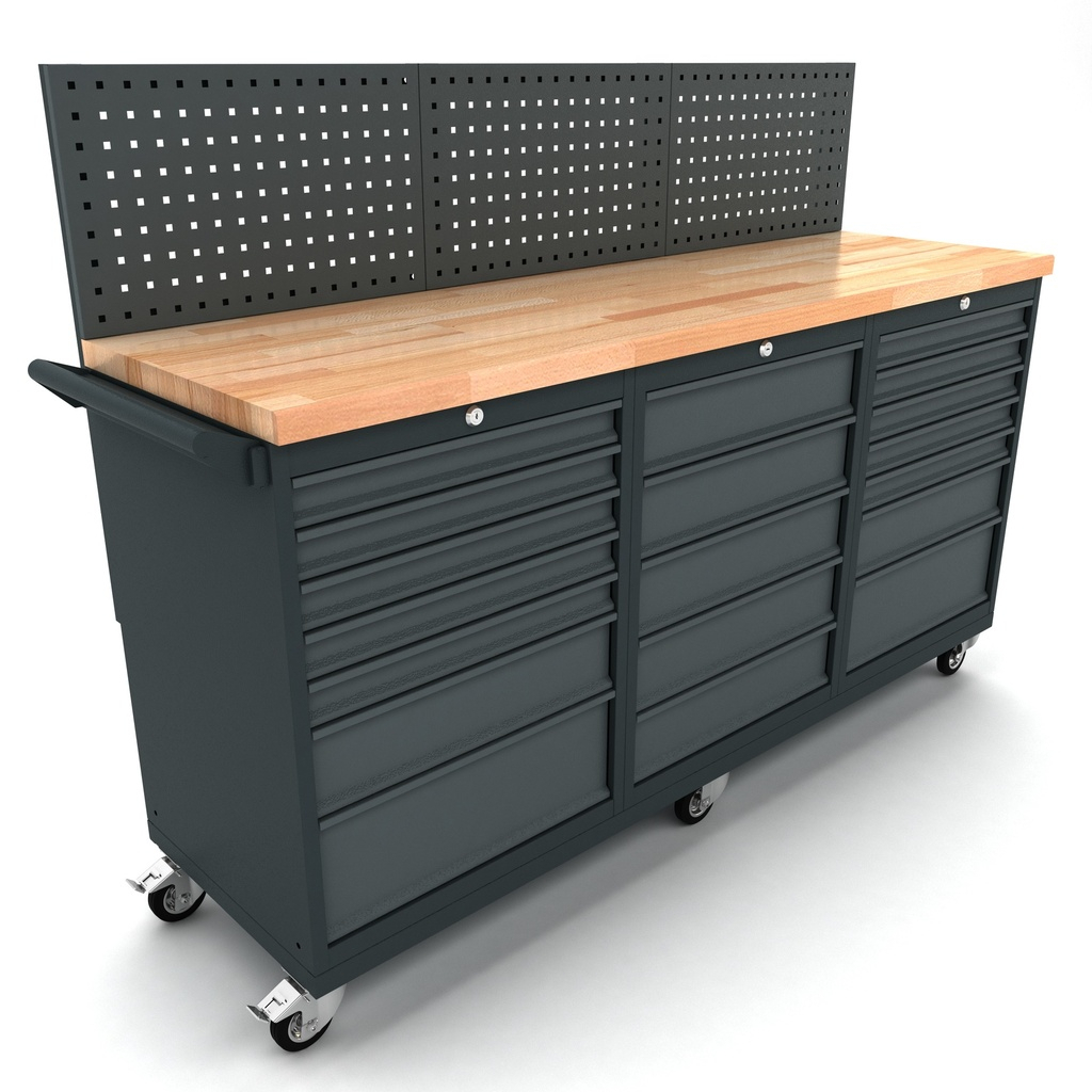 Bullram Werkbank mobiel 2 x 7 en 1 x 5 ladekast incl. gereedschapswand
