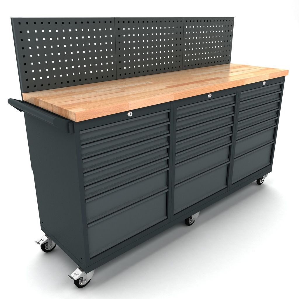 Bullram Verrijdbare werkbank 3 x 7 laden kast incl. gereedschapswand