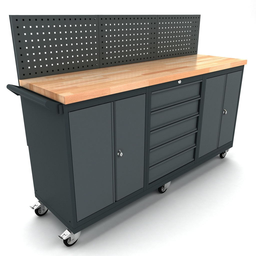 TOOLBOX4YOU Verrijdbare werkbank 2x 2 deuren 5 laden kast incl. gereedschapswand