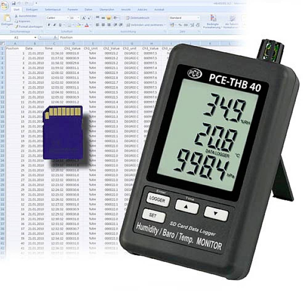 PCE Instruments PCE-THB 40 Multidatalogger Te meten grootheid Luchtvochtigheid, Temperatuur 10 - 1100 bar