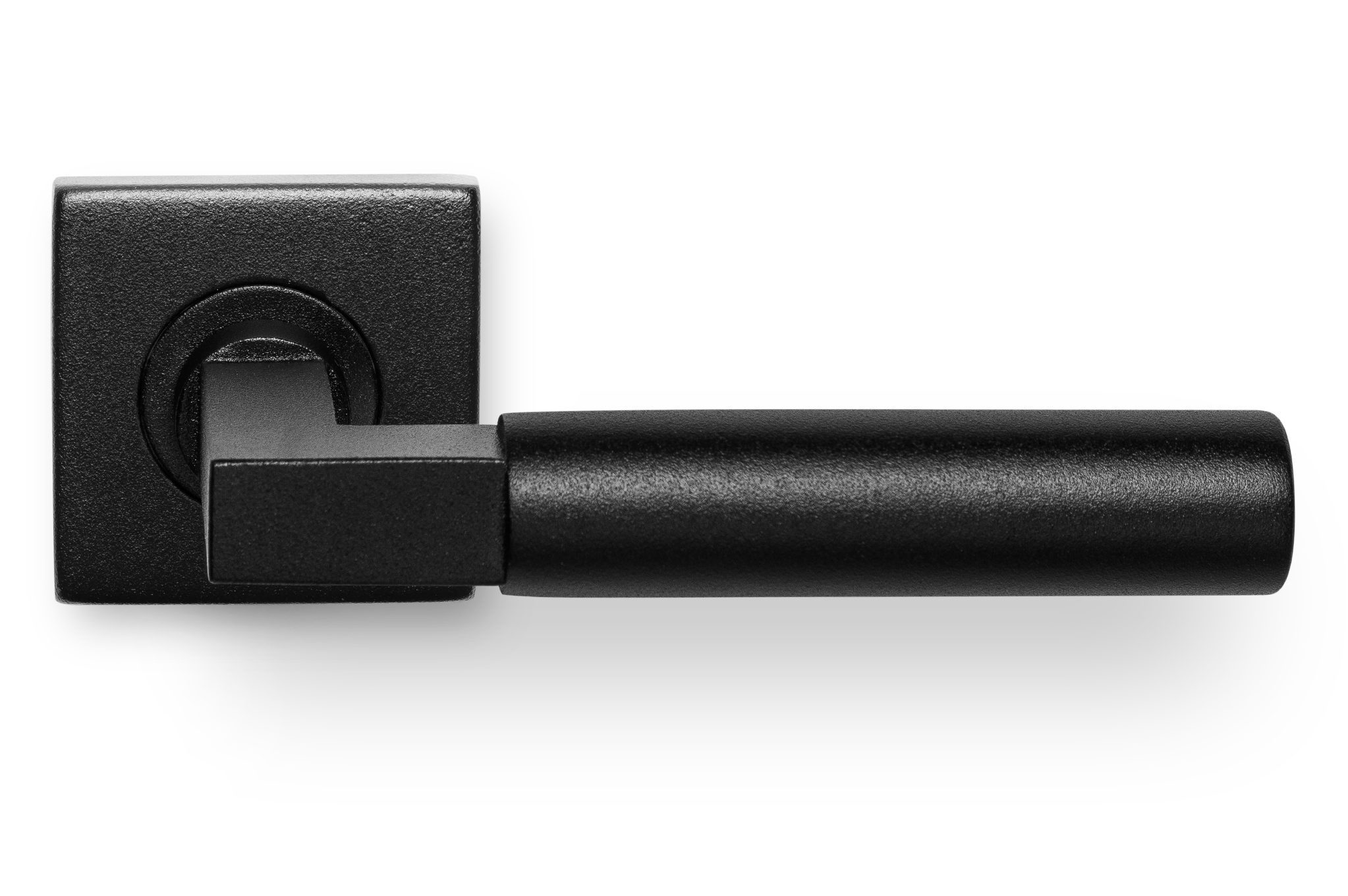 In-Door Deurklink Nova zwart basis op rop vierkant rozet geveerd