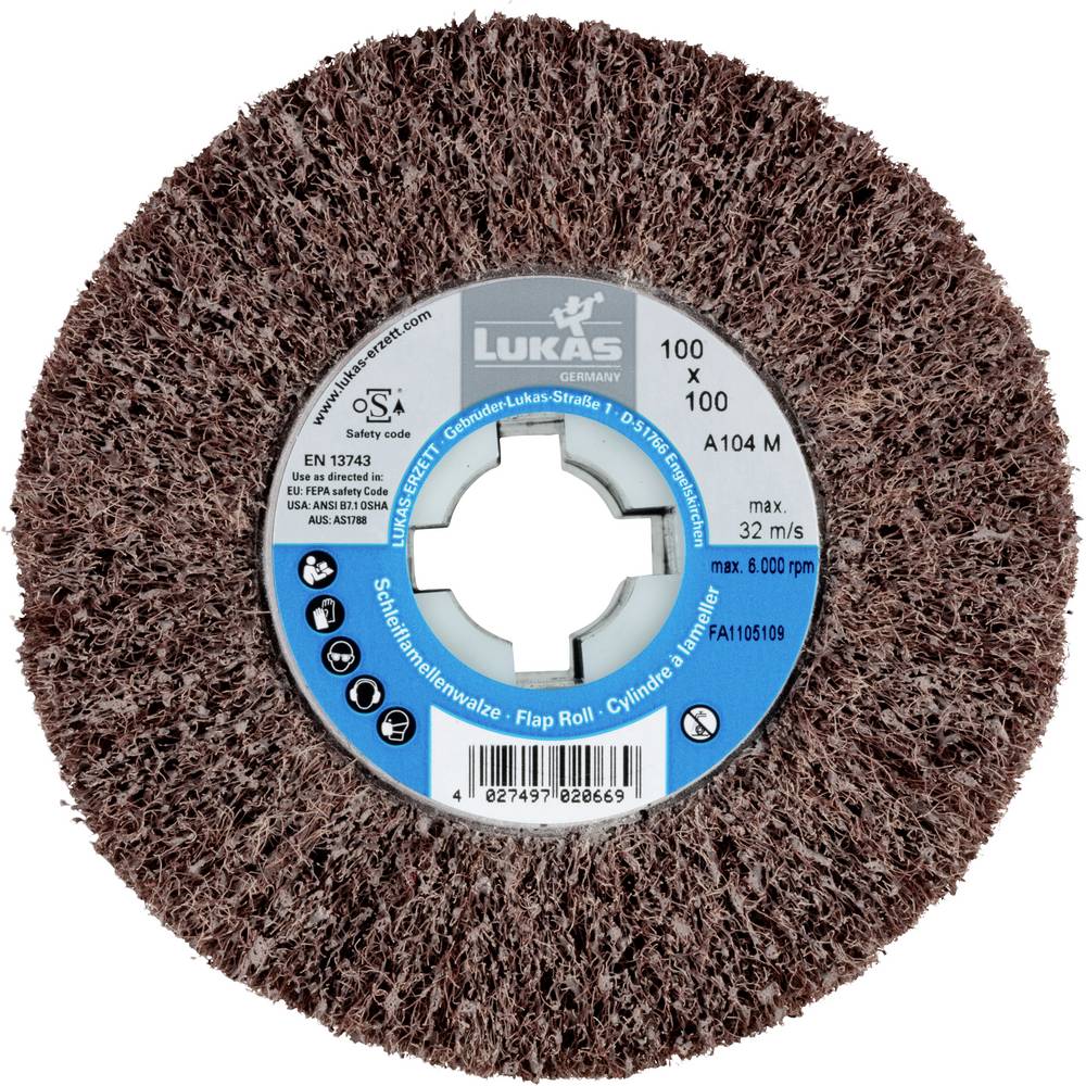 LUKAS-ERZETT A22861001000104 Schuurvlies-lamellenwals LWV universeel 100x100 mm met boring 19 mm korund korrel 100 1 stuk(s)