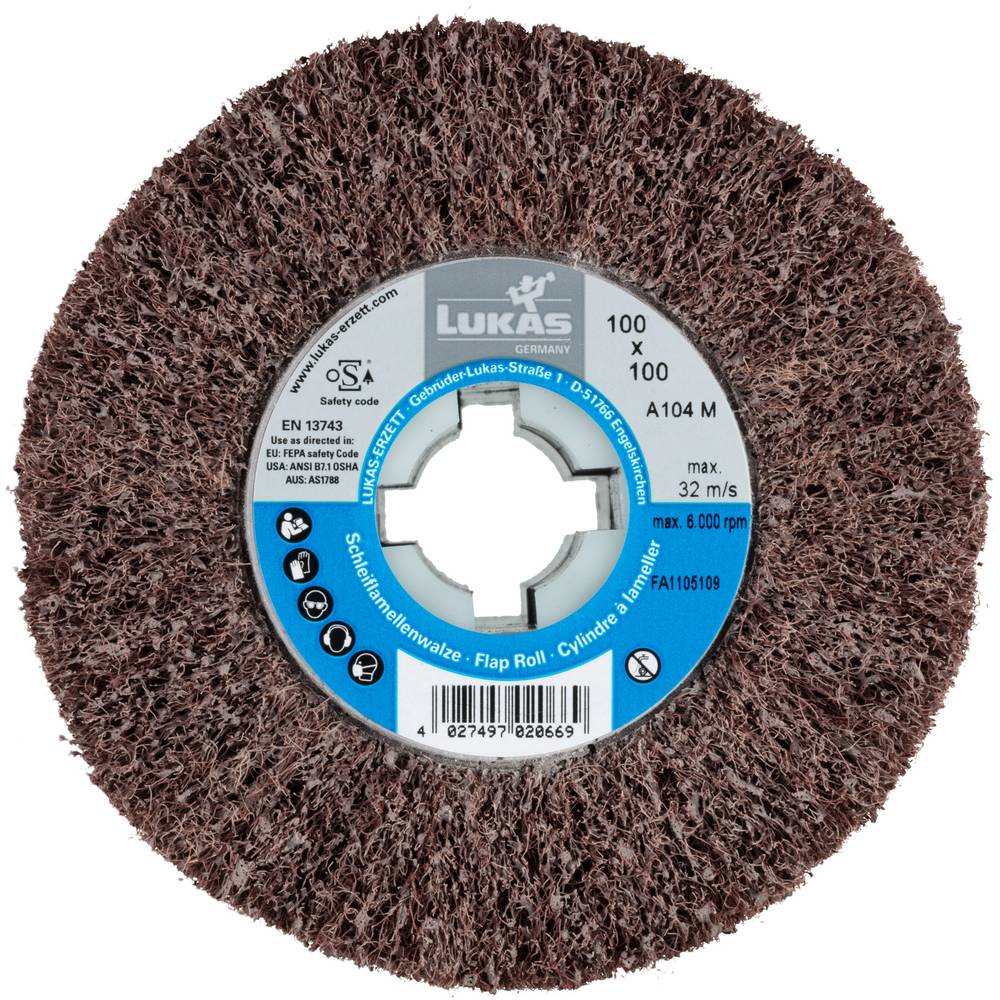 LUKAS-ERZETT A22861001000106 Schuurvlies-lamellenwals LWV universeel 100x100 mm met boring 19 mm korund korrel 180 1 stuk(s)