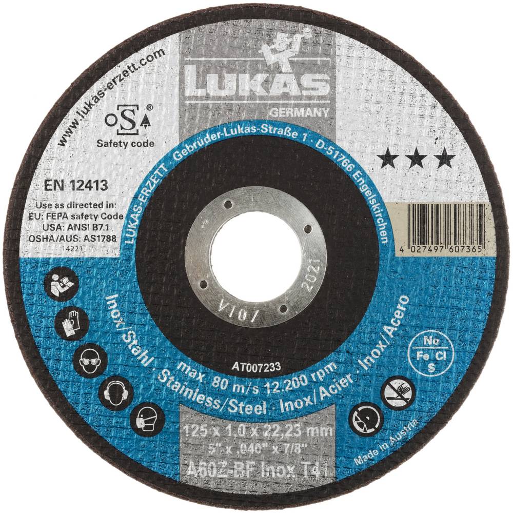LUKAS-ERZETT T41 125x1,0x22,23 A60Z-BF AT007233V9802 Doorslijpschijfset 125 mm 50 stuk(s)