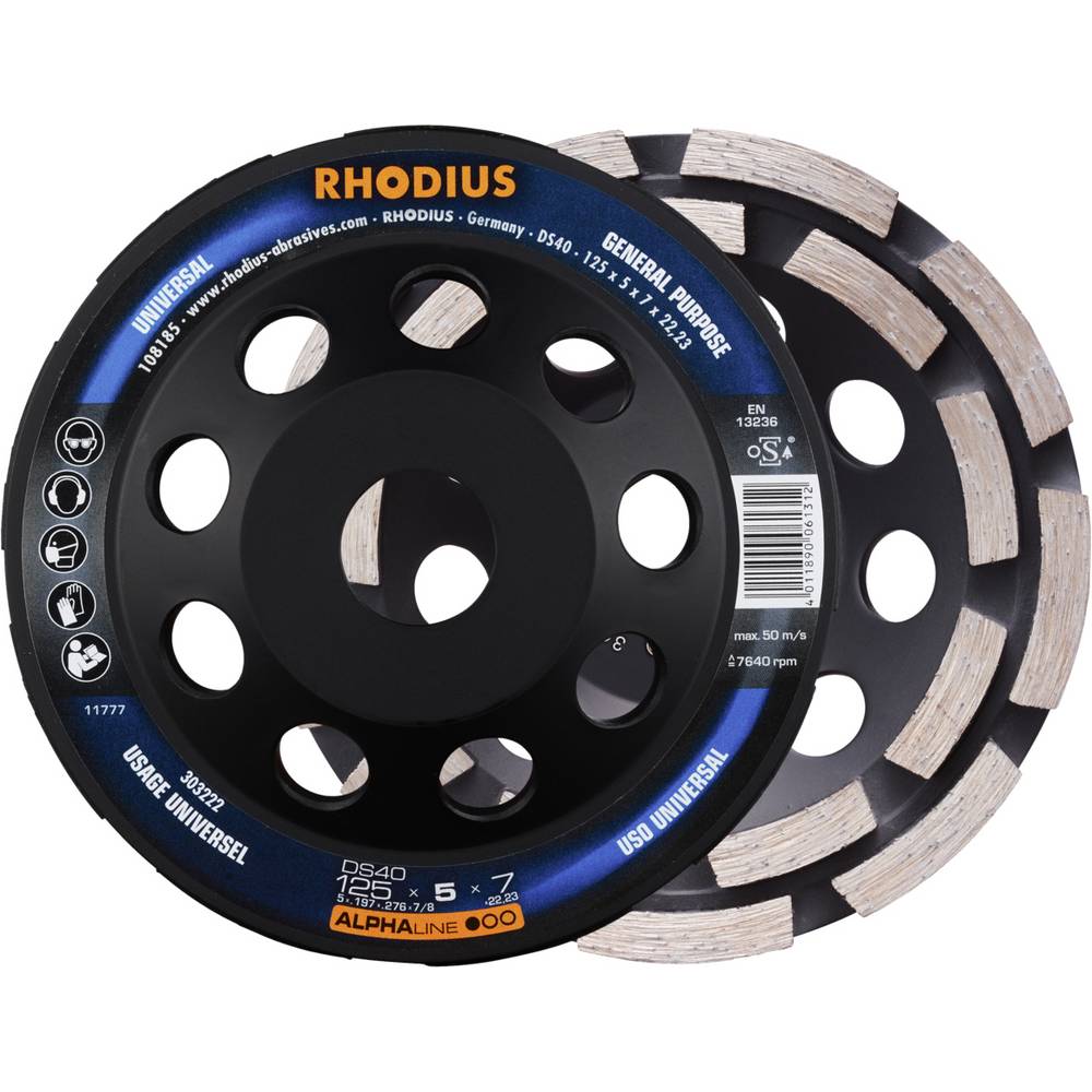 Rhodius 303222  DS40, diamantslijppan 125 x 5,0 x 7,0 x 22,23 mm, diamantslijppan, ALPHAline, voor beton DS40 1 stuk(s)