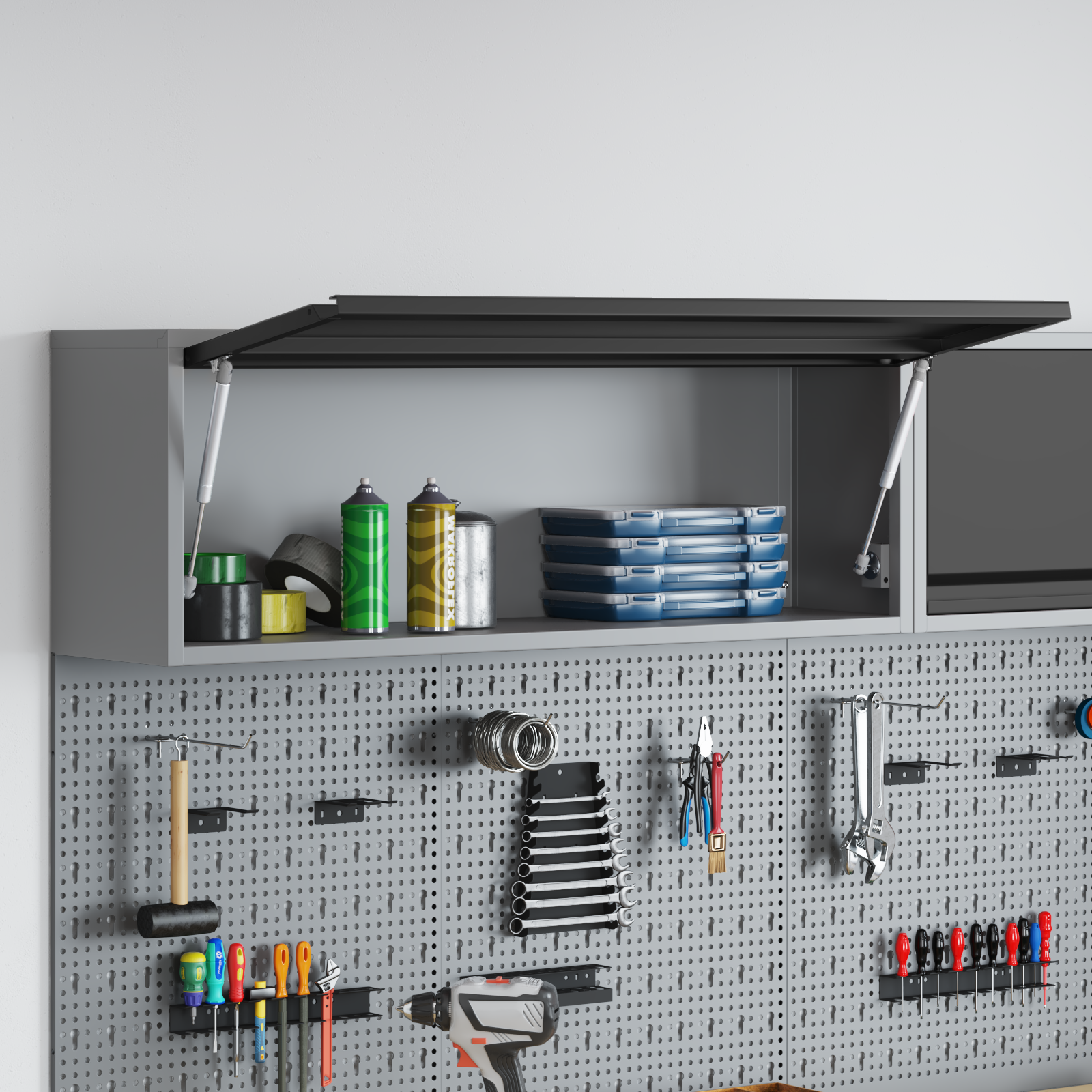 vidaXL Gereedschapskast wandmontage met gasliftdeur 100x25x35 cm zwart