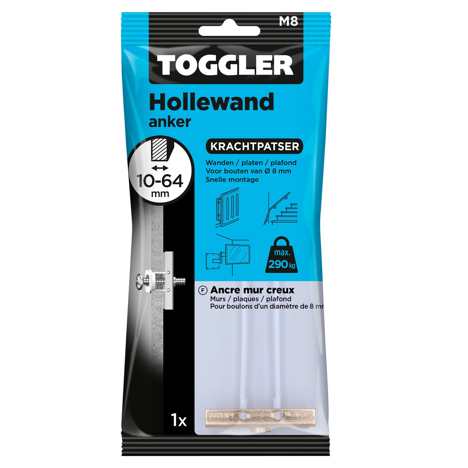 Toggler Hollewandanker M8 Plaatdikte 10-64mm 1 Stuk
