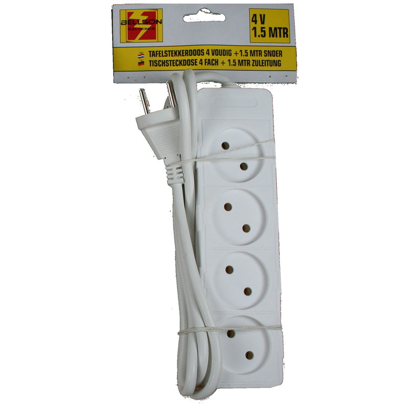 Benson Stekkerdoos 4-voudig - wit - 1,5 meter - 230v - verlengsnoer binnen -