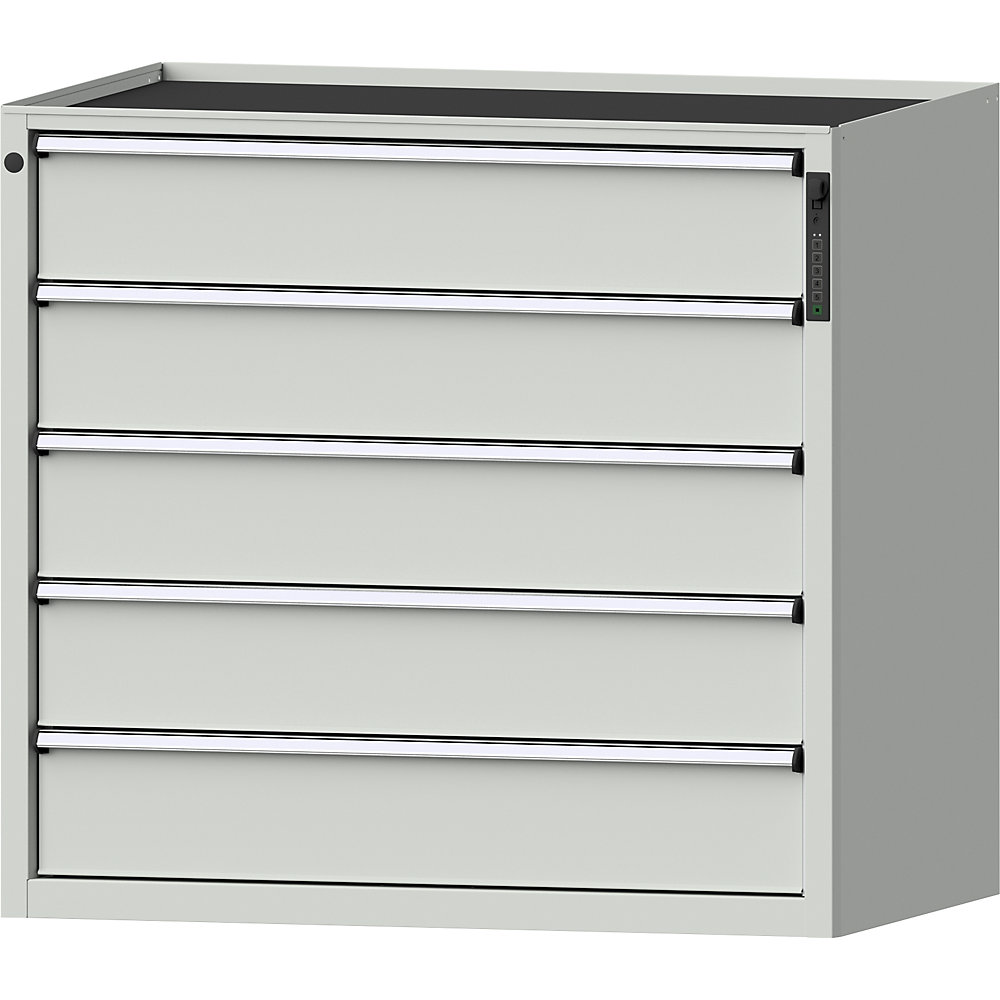 ANKE Ladekast, elektronisch PIN-slot, 5 x 180 mm lades, h x b x d 980 x 1060 x 675 mm, grijs