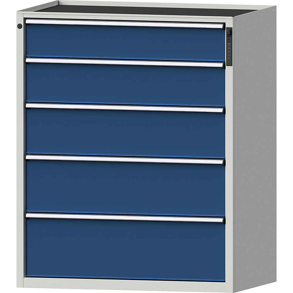 ANKE Ladekast, elektronisch PIN-slot, 5 laden, h x b x d 1280 x 1060 x 675 mm, blauw