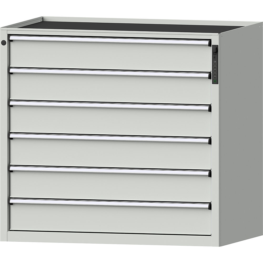 ANKE Ladekast, elektronisch PIN-slot, 6 x 150 mm laden, h x b x d 980 x 1060 x 675 mm, grijs